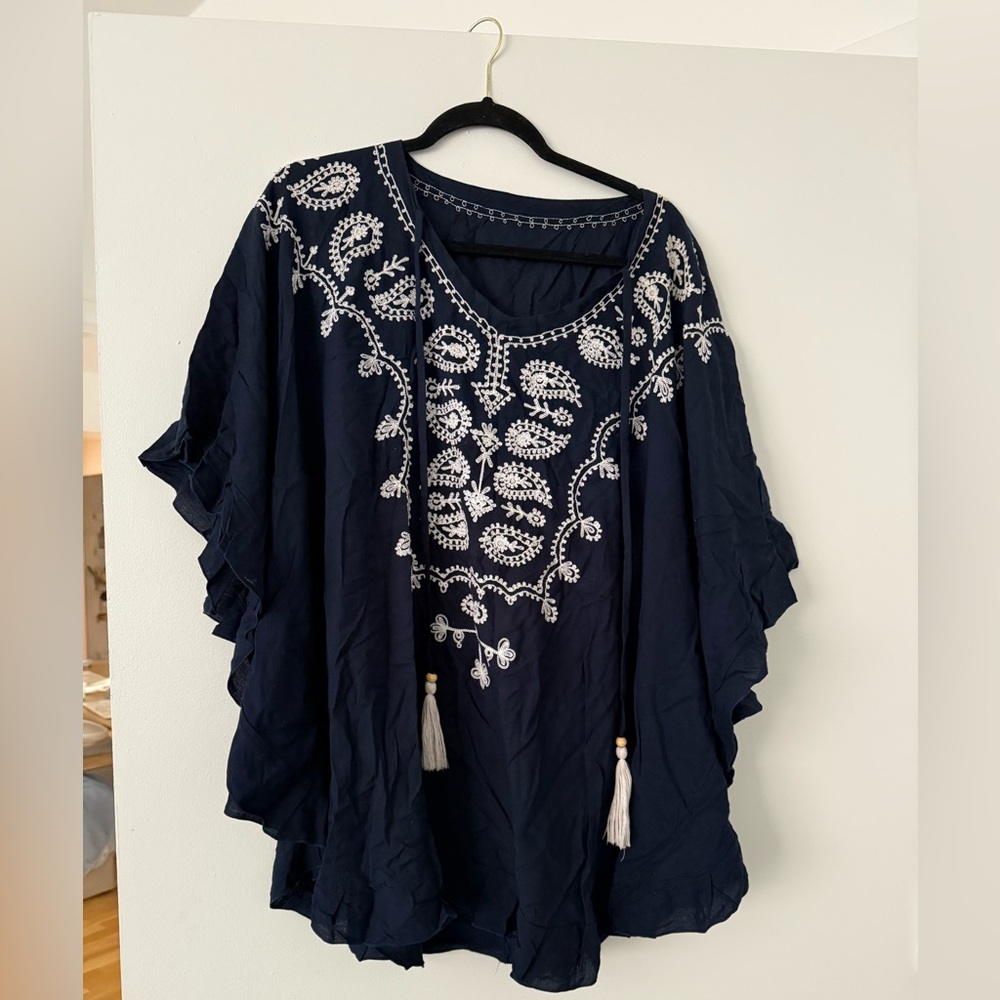 Embroidered Navy Blue Women's Top